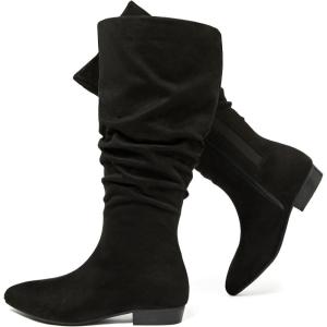image:imageWomens Extra Wide Calf Knee High Boots True Wide Width Long Slouchy Boots for Ladies Low Flat Heel Casual Combat Tall Boots for WomenBlack Mf 368