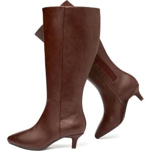 image:imageWomens Extra Wide Calf Knee High Boots True Wide Width Long Slouchy Boots for Ladies Low Flat Heel Casual Combat Tall Boots for WomenBrown Pu 371
