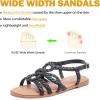 image:imageWide Width Sandals for Women Summer Casual Braided Wide Feet Flat Slides Sandal Comfort Slip on Sandals Open Toe Beach Shoes for WomenBlack Pu 8010