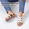 image:imageWide Width Sandals for Women Summer Casual Braided Wide Feet Flat Slides Sandal Comfort Slip on Sandals Open Toe Beach Shoes for WomenWhite Pu 8010