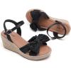 image:imageWide Width Wedge Sandals for Women Ankle Strap Cute Bowknot Open Toe Summer Shoes Platform Espadrille Wedge Dressy Women SandalsBlack 9001