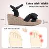 image:imageWide Width Wedge Sandals for Women Ankle Strap Cute Bowknot Open Toe Summer Shoes Platform Espadrille Wedge Dressy Women SandalsBlack 9001