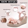 image:imageWide Width Wedge Sandals for Women Ankle Strap Cute Bowknot Open Toe Summer Shoes Platform Espadrille Wedge Dressy Women SandalsNude 9001