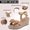 image:imageWide Width Wedge Sandals for Women Ankle Strap Cute Bowknot Open Toe Summer Shoes Platform Espadrille Wedge Dressy Women SandalsTan 9001