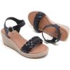image:imageWide Width Wedge Sandals for Women Braided Ankle Strap Buckle Open Toe Summer Shoes Platform Espadrille Wedge Beach Women SandalsBlack 0903