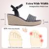 image:imageWide Width Wedge Sandals for Women Braided Ankle Strap Buckle Open Toe Summer Shoes Platform Espadrille Wedge Beach Women SandalsBlack 1103