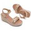 image:imageWide Width Wedge Sandals for Women Braided Ankle Strap Buckle Open Toe Summer Shoes Platform Espadrille Wedge Beach Women SandalsGold 0903