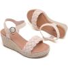 image:imageWide Width Wedge Sandals for Women Braided Ankle Strap Buckle Open Toe Summer Shoes Platform Espadrille Wedge Beach Women SandalsNude 0903