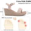 image:imageWide Width Wedge Sandals for Women Braided Ankle Strap Buckle Open Toe Summer Shoes Platform Espadrille Wedge Beach Women SandalsNude 0903