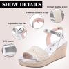 image:imageWide Width Wedge Sandals for Women Braided Ankle Strap Buckle Open Toe Summer Shoes Platform Espadrille Wedge Beach Women SandalsSilver 1103