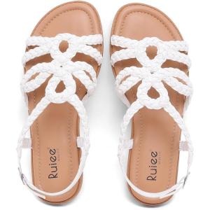 image:imageWide Width Sandals for Women Summer Casual Braided Wide Feet Flat Slides Sandal Comfort Slip on Sandals Open Toe Beach Shoes for WomenWhite Pu 8010