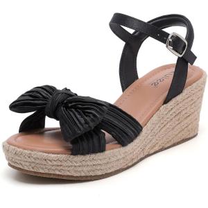 image:imageWide Width Wedge Sandals for Women Ankle Strap Cute Bowknot Open Toe Summer Shoes Platform Espadrille Wedge Dressy Women SandalsBlack 9001