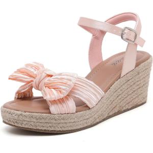 image:imageWide Width Wedge Sandals for Women Ankle Strap Cute Bowknot Open Toe Summer Shoes Platform Espadrille Wedge Dressy Women SandalsNude 9001