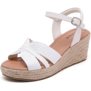 image:imageWide Width Wedge Sandals for Women Ankle Strap Cute Bowknot Open Toe Summer Shoes Platform Espadrille Wedge Dressy Women SandalsWhite 8011