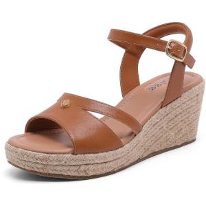 image:imageWide Width Wedge Sandals for Women Ankle Strap Open Toe Casual Summer Shoes Platform Espadrille Wedge Dressy Womens SandalsBrown 8014