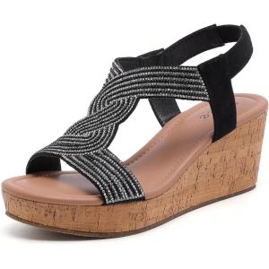 image:imageWide Width Wedge Sandals for Women Comfortable Ankle Strap Open Toe Summer Shoes Platform Wedge Dressy Women SandalsBlack 8012