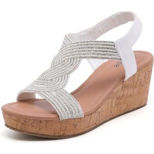 image:imageWide Width Wedge Sandals for Women Comfortable Ankle Strap Open Toe Summer Shoes Platform Wedge Dressy Women SandalsWhite 8012