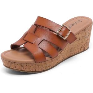 image:imageWide Width Wedge Sandals for Women Summer Platform Comfort Slip on Sandal Casual Outdoor Womens SandalsBrown 8013