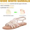 image:imageWide Width Sandals for Women Summer Flat Slides Casual Braided Wide Feet Sandal Comfort Slip on Sandals Open Toe Beach Shoes for WomenNude Pu 8010