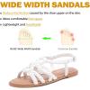 image:imageWide Width Sandals for Women Summer Flat Slides Casual Braided Wide Feet Sandal Comfort Slip on Sandals Open Toe Beach Shoes for WomenWhite Pu 8010
