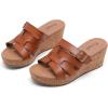 image:imageWide Width Wedges Sandals for Women Summer Platform Wedge Heels Comfort Slip on Sandal Casual Outdoor Womens SandalsBrown 8013