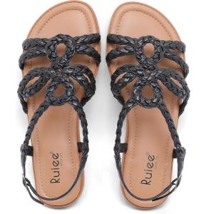 image:imageWide Width Sandals for Women Summer Flat Slides Casual Braided Wide Feet Sandal Comfort Slip on Sandals Open Toe Beach Shoes for WomenBlack Pu 8010