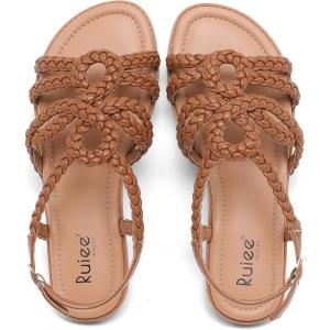 image:imageWide Width Sandals for Women Summer Flat Slides Casual Braided Wide Feet Sandal Comfort Slip on Sandals Open Toe Beach Shoes for WomenTan Pu 8010