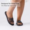 image:imageWide Width Sandals for Women Summer Wide Feet Flat Slides Sandals Casual Comfort Strap Slip on Sandals Open Toe Beach Womens SandalBlack Pu 8006
