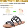 image:imageWide Width Sandals for Women Summer Wide Feet Flat Slides Sandals Casual Comfort Strap Slip on Sandals Open Toe Beach Womens SandalBlack Pu 8007