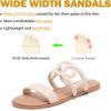 image:imageWide Width Sandals for Women Summer Wide Feet Flat Slides Sandals Casual Comfort Strap Slip on Sandals Open Toe Beach Womens SandalNude Pu 8007