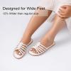 image:imageWide Width Sandals for Women Summer Wide Feet Flat Slides Sandals Casual Comfort Strap Slip on Sandals Open Toe Beach Womens SandalWhite Pu 8006