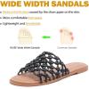 image:imageWide Width Sandals for Women Summer Wide Feet Slides Sandal Casual Flat Slides Comfort Braided Slip on Sandals Beach Shoes for WomenBlack Pu 8008