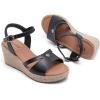 image:imageWide Width Wedges Sandals for Women Summer Platform Wedge Heels Comfort Wide Feet Sandal Casual Dressy Ankle Strap Womens SandalsBlack 8014