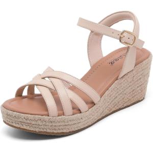 image:imageWide Width Wedges Sandals for Women Summer Platform Wedge Heels Comfort Wide Feet Sandal Casual Dressy Ankle Strap Womens SandalsNude 509