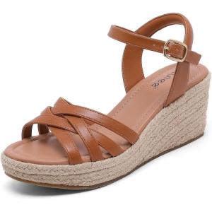 image:imageWide Width Wedges Sandals for Women Summer Platform Wedge Heels Comfort Wide Feet Sandal Casual Dressy Ankle Strap Womens SandalsTan 509