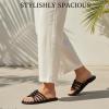 image:imageRuiee Wide Width Sandals for Women Summer Wide Feet Flat Slides Sandals Casual Comfort Strap Slip on Sandals Open Toe Beach Womens SandalBlack Pu 8006