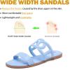 image:imageRuiee Wide Width Sandals for Women Summer Wide Feet Flat Slides Sandals Casual Comfort Strap Slip on Sandals Open Toe Beach Womens SandalBlue Pu 8007