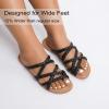 image:imageRuiee Wide Width Sandals for Women Summer Wide Feet Flip Flops Flat Slide Sandals Casual Braided Slides Comfort Slip on Thong Womens Beach SandalBlack Pu 780