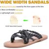 image:imageRuiee Wide Width Sandals for Women Summer Wide Feet Flip Flops Flat Slide Sandals Casual Braided Slides Comfort Slip on Thong Womens Beach SandalBlack Pu 8009