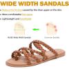 image:imageRuiee Wide Width Sandals for Women Summer Wide Feet Flip Flops Flat Slide Sandals Casual Braided Slides Comfort Slip on Thong Womens Beach SandalBrown Pu 780