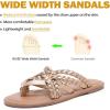 image:imageRuiee Wide Width Sandals for Women Summer Wide Feet Flip Flops Flat Slide Sandals Casual Braided Slides Comfort Slip on Thong Womens Beach SandalGold Pu 8009