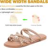 image:imageRuiee Wide Width Sandals for Women Summer Wide Feet Flip Flops Flat Slide Sandals Casual Braided Slides Comfort Slip on Thong Womens Beach SandalGold Pu 780