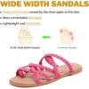 image:imageRuiee Wide Width Sandals for Women Summer Wide Feet Flip Flops Flat Slide Sandals Casual Braided Slides Comfort Slip on Thong Womens Beach SandalPink Pu 780