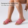 image:imageRuiee Wide Width Sandals for Women Summer Wide Feet Flip Flops Flat Slide Sandals Casual Braided Slides Comfort Slip on Thong Womens Beach SandalPink Pu 780
