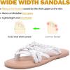 image:imageRuiee Wide Width Sandals for Women Summer Wide Feet Flip Flops Flat Slide Sandals Casual Braided Slides Comfort Slip on Thong Womens Beach SandalWhite Pu 8009