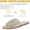 image:imageRuiee Wide Width Sandals for Women Summer Wide Feet Slides Sandal Casual Flat Slides Comfort Braided Slip on Sandals Beach Shoes for WomenGold Pu 774