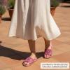 image:imageRuiee Wide Width Sandals for Women Summer Wide Feet Slides Sandal Casual Flat Slides Comfort Braided Slip on Sandals Beach Shoes for WomenPink Pu 774