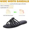 image:imageRuiee Wide Width Sandals for Women Summer Wide Feet Flat Slides Fashion Casual Comfort Strap Slip on Open Toe Breathable Beach ShoesBlack Pu 8006