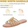image:imageRuiee Wide Width Sandals for Women Summer Wide Feet Flat Slides Fashion Casual Comfort Strap Slip on Open Toe Breathable Beach ShoesGold Pu 8006