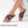 image:imageRuiee Wide Width Sandals for Women Summer Wide Feet Flip Flops Flat Slides Casual Braided Comfort Slip on Breathable Thong Cute SandalBlack Pu 8009